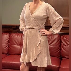 LC Lauren Conrad Elegant Beige Long Sleeve Dress